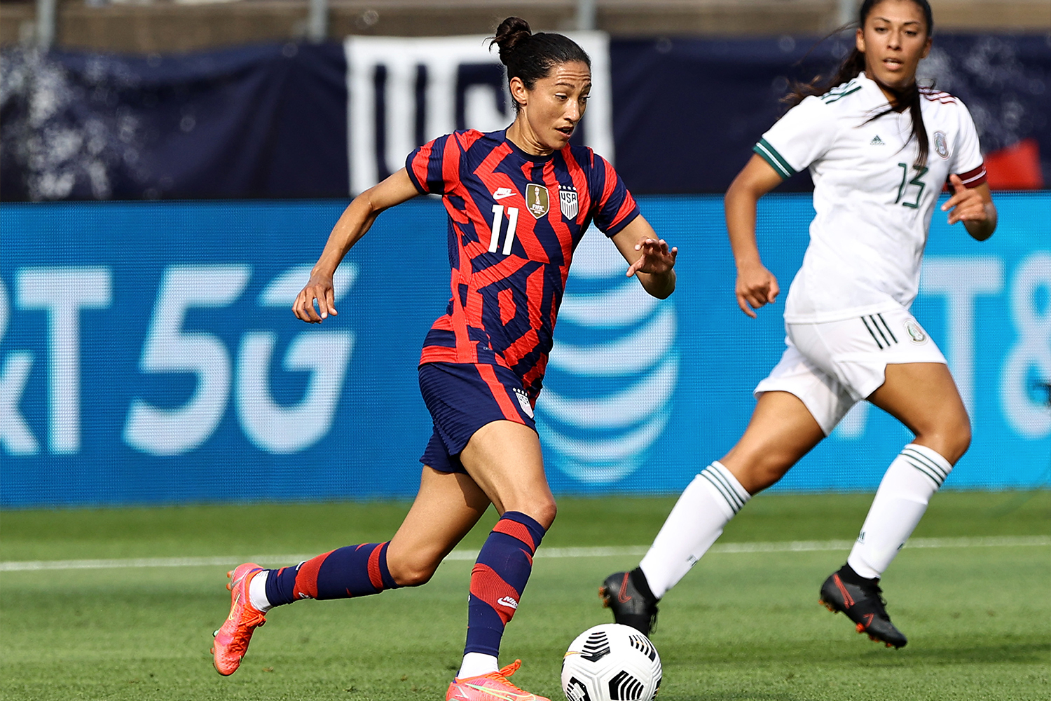 USA soccer star Christen Press in one of the team's new Olympic uniforms