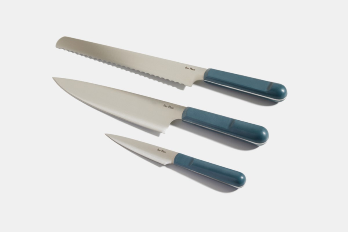 Our Place Knife Trio in Blue Salt. Save $75 off the price when you buy all three together.