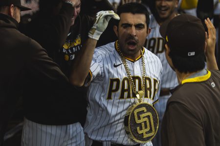 Daniel Camarena celebrates after hitting a grand slam against the Washington Nationals.