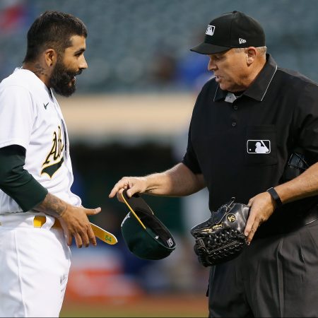 Sergio Romo is inspected for foreign substances
