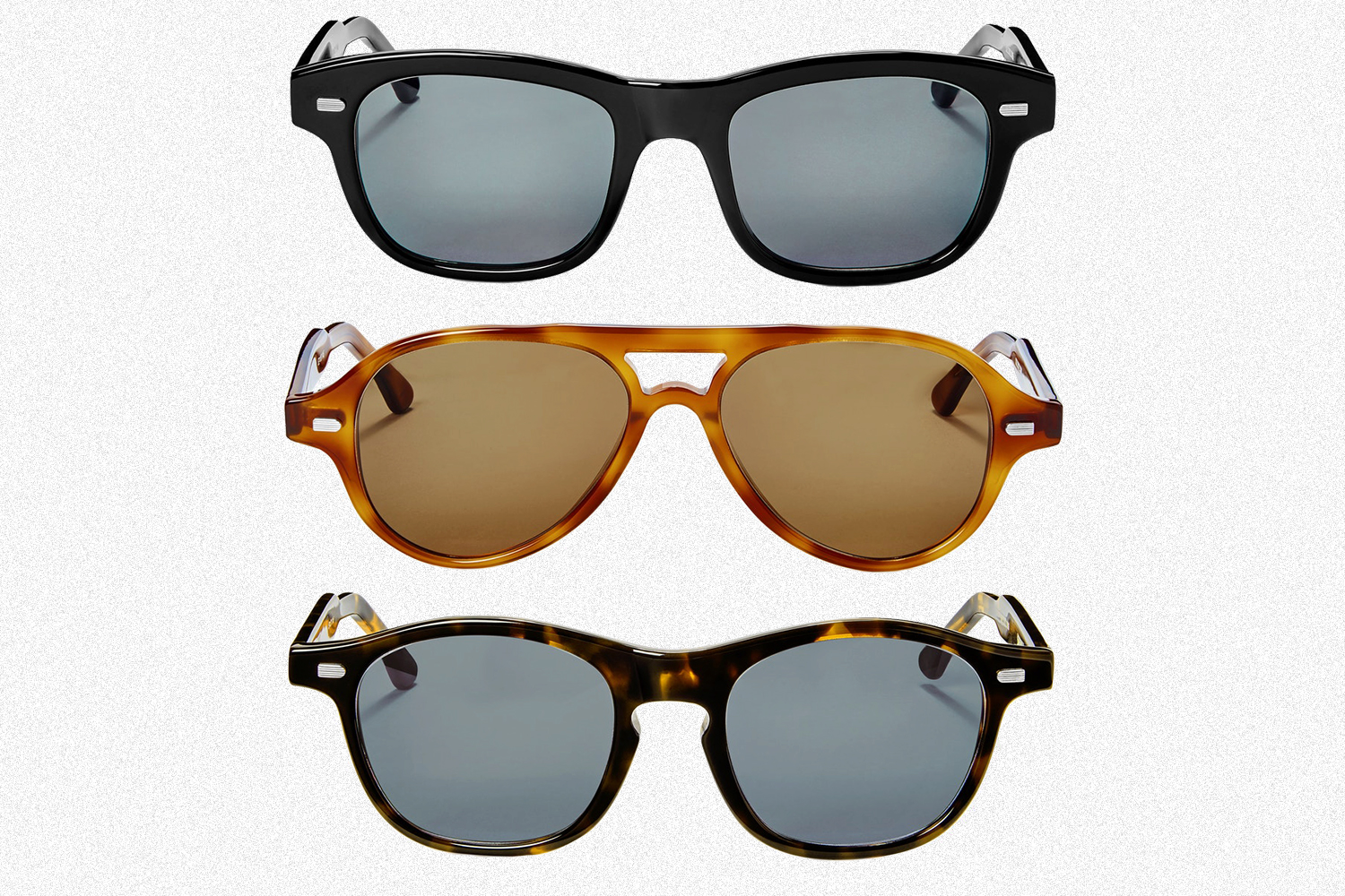 Shinola's first original sunglasses, including the Mackinac, Rambler and Bixby in black, Havana and Dark Havana
