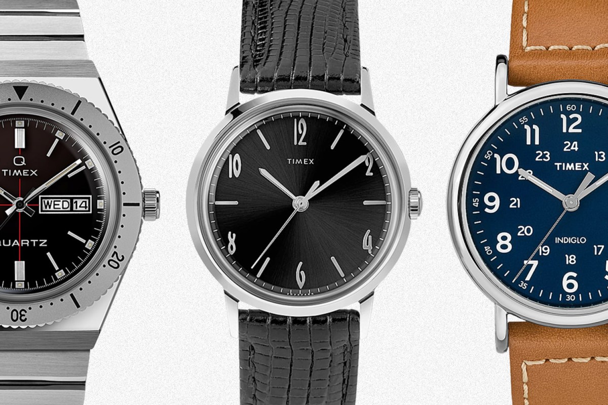 A Todd Snyder Q Timex, a Marlin Hand-Wound Mechanical and a classic Weekend from Timex, all discounted during the End of Season Sale