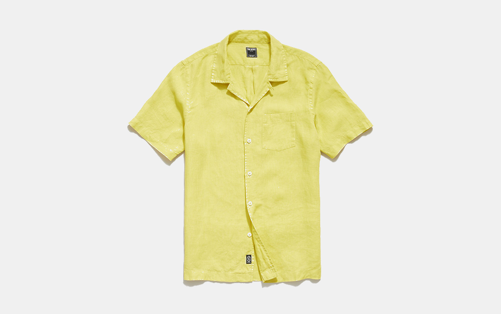 Todd Snyder Irish Linen Camp Collar Short Sleeve Shirt in Citron