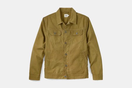 The Unlined Waxed Trucker Jacket from Flint and Tinder. For a limited time, you can get the men's coat at Huckberry for $66 off.
