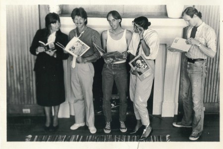 Carrie Scoville, Jeff Gunderson, Charles Stephanian, Sharon Chickanzeff and Robert Allen in the SFAI Library, c. 1982