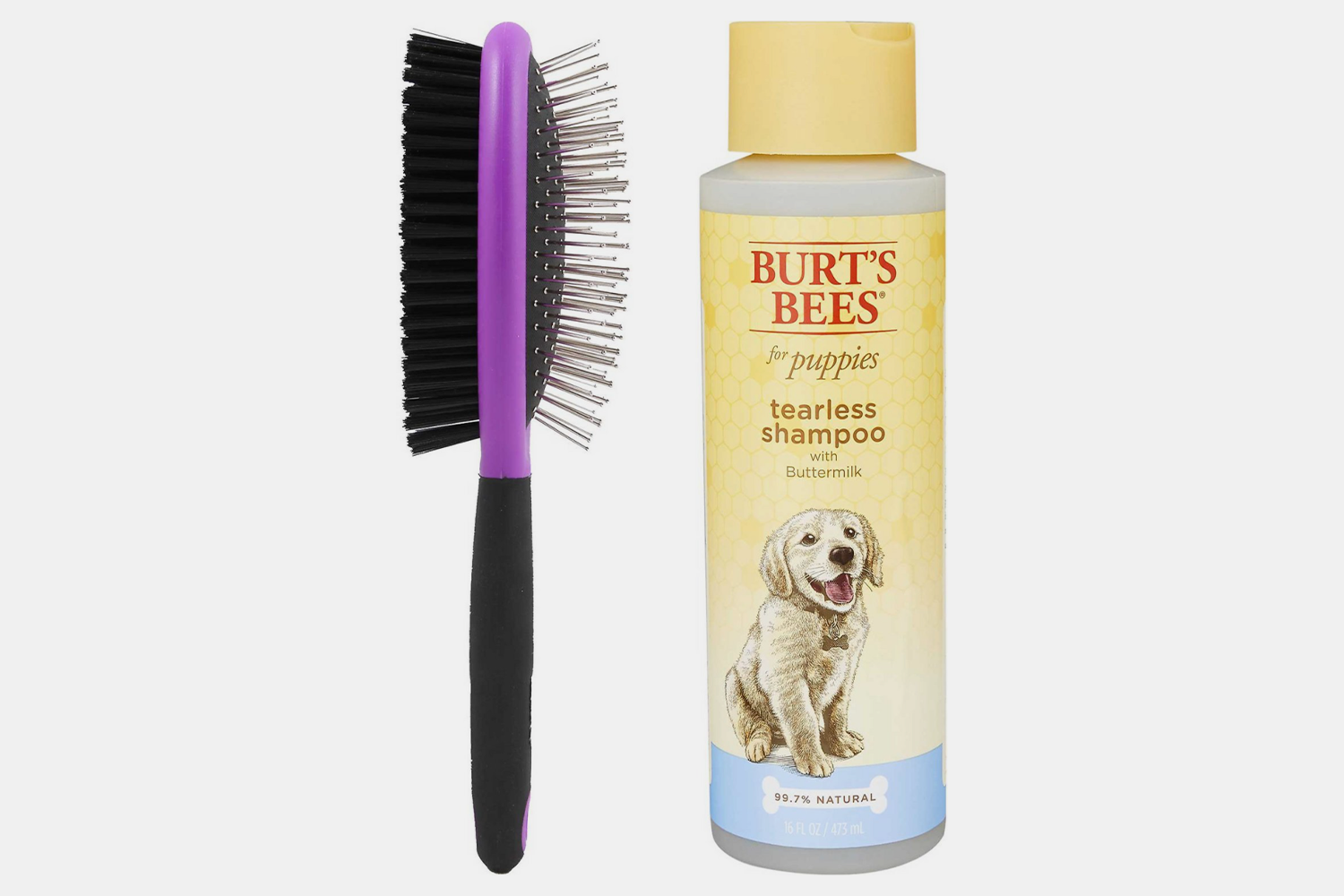 Bundle: Hartz Groomer's Best Dog Brush & Burt's Bees Tearless Puppy Shampoo, 16-oz bottle