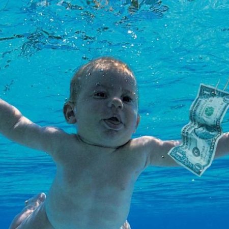 Spencer Elden on the cover of Nirvana's "Nevermind". Elden, now a man, is suing, claiming the album cover is child pornography.