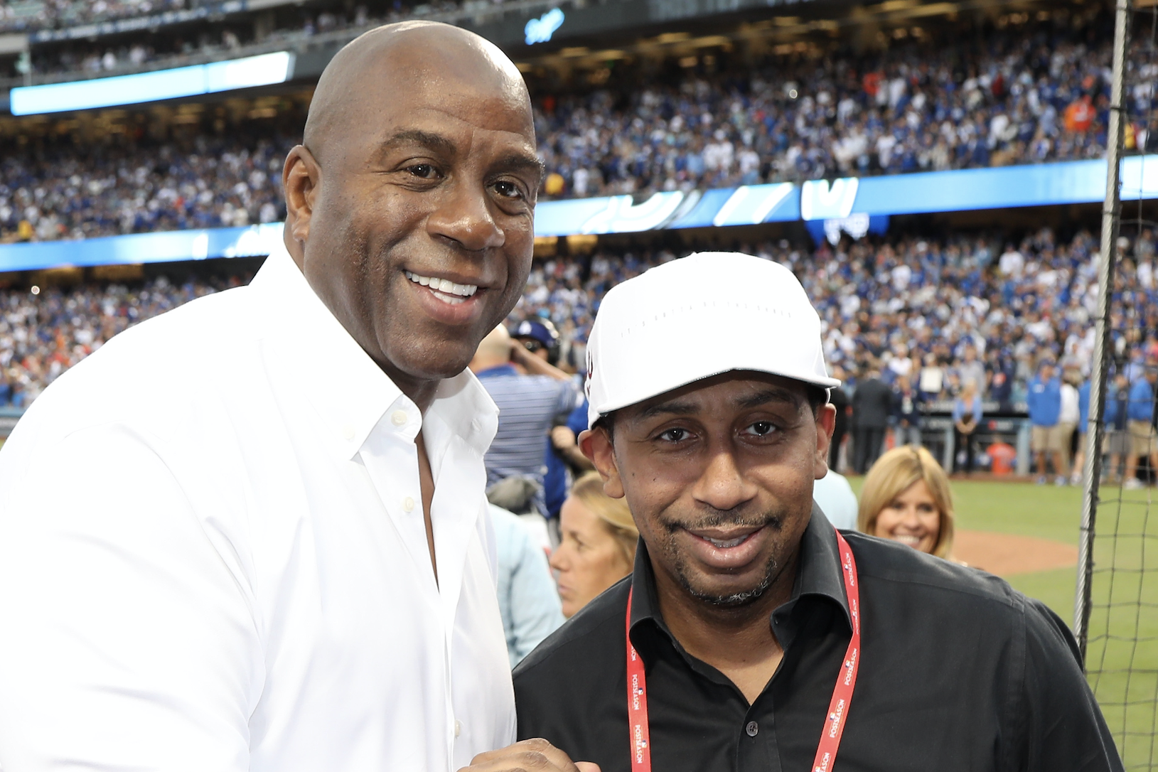 Magic Johnson and Stephen A. Smith at the 2017 World Series. A new report from The New York Post says Smith wants Johnson with him at ESPN.