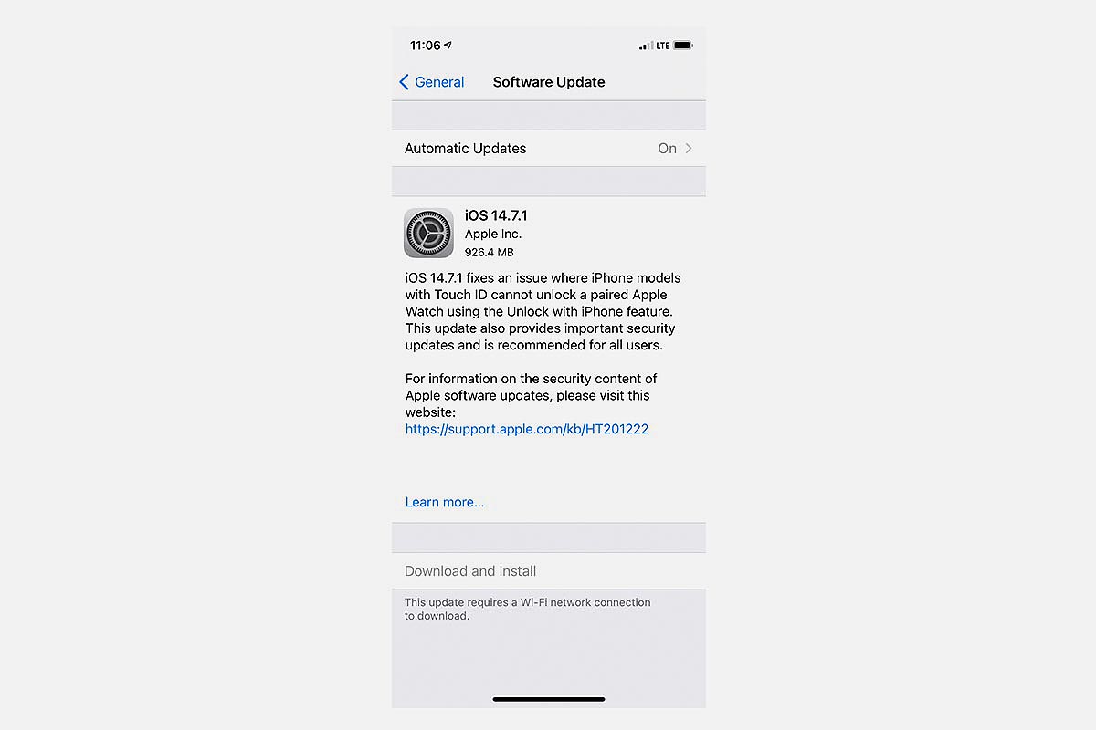 Apple iOS 14.7.1 as it appears on your iPhone