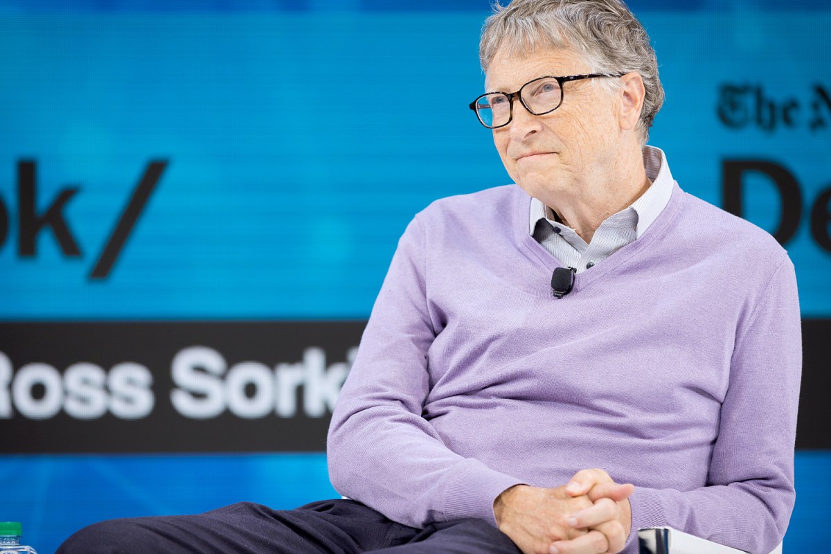 Bill Gates speaks on stage. The Microsoft founder recently told Anderson Cooper that he regrets his relationship with Jeffrey Epstein.