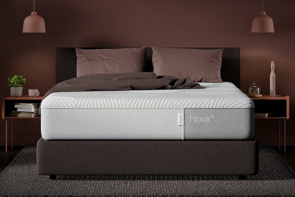 The Nova Hybrid mattress from Casper on a bed in a bedroom. The mattress is on sale during Casper's Labor Day Sale, on from August through September 2021.