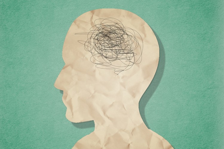 A digital illustration of a person with squiggles over the brain. We look into how adult ADHD has become a larger concern during the pandemic.