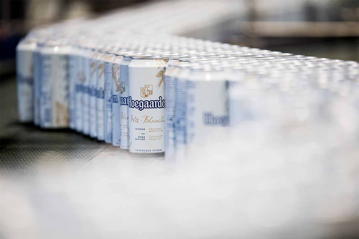 Illustration picture shows the inauguration of the new filling line for cans at the Hoegaarden brewery of Anheuser-Busch InBev group, in Hoegaarden, Wednesday 12 February 2020. Hoegaarden is part of AB InBev, the world's largest brewer.