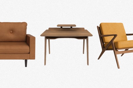 The Milo Armchair, Jorn Media Desk and Ace Lounge Chair from furniture brand Inside Weather. The DTC company is throwing a Labor Day Sale with discounts up to 20% off in August 2021.