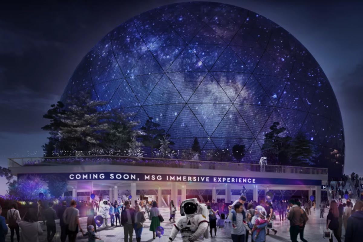 Exterior of London's proposed MSG Sphere venue, which will show videos and advertisements on its exterior