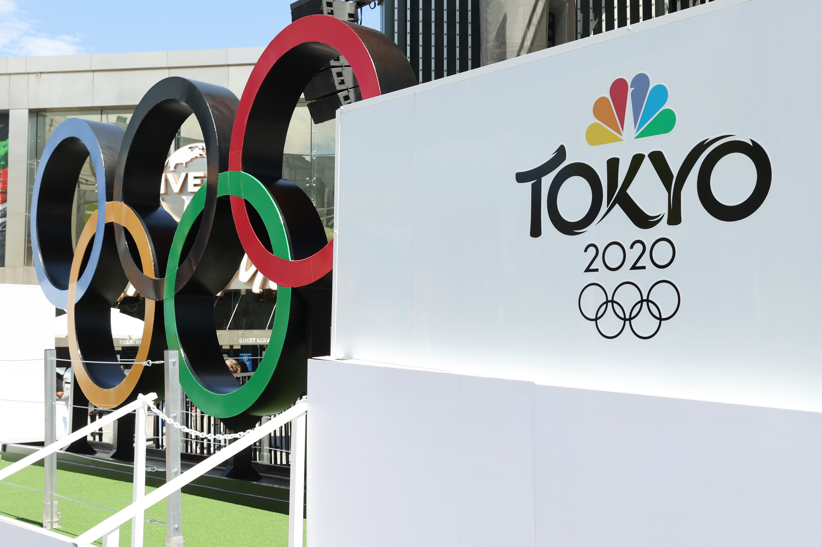 NBC logo at the Olympics. Ratings were severely down this year.