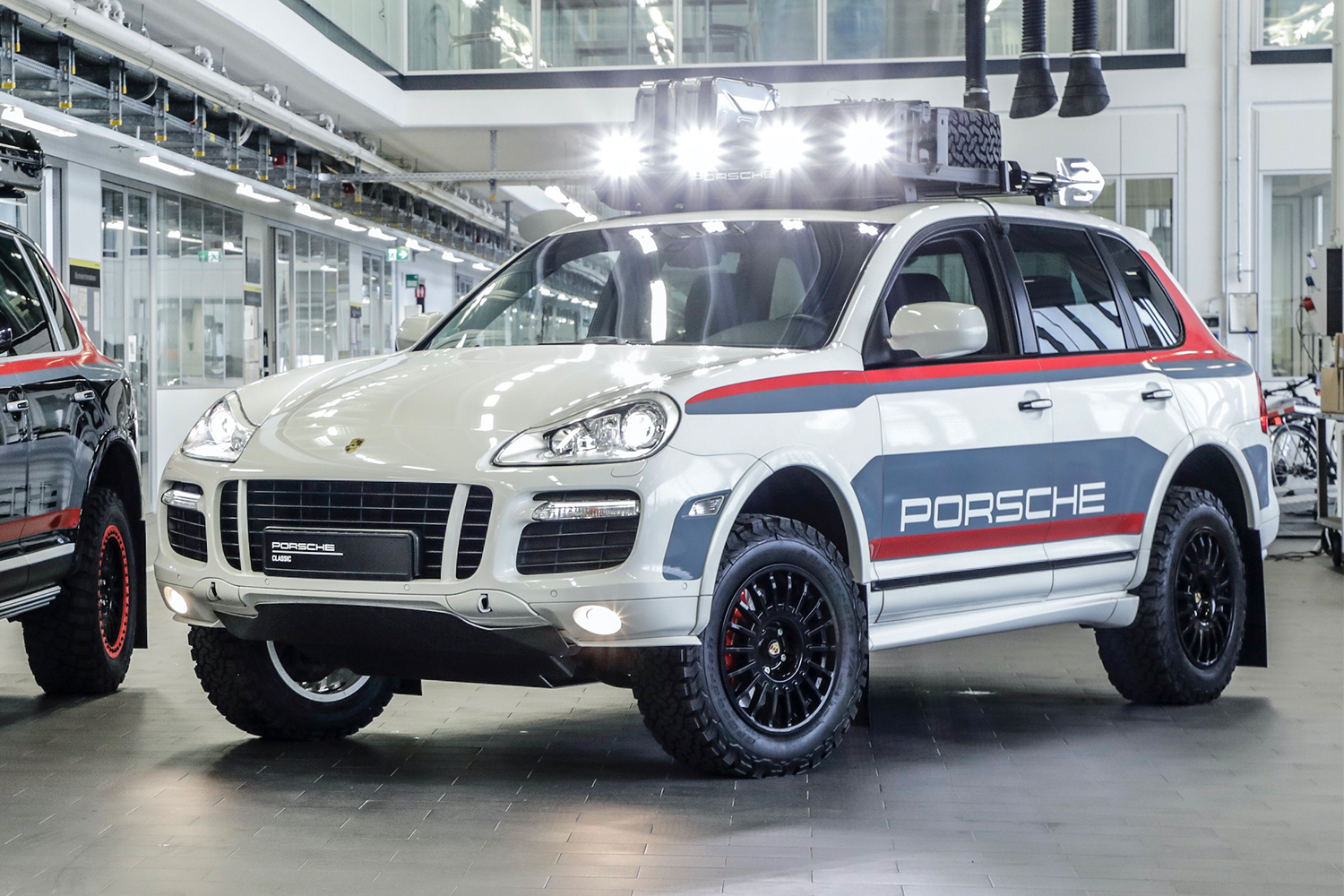 A first-generation Porsche Cayenne SUV that was customized for outdoors and off-road performance. The show car demonstrates the automaker's commitment to customization.