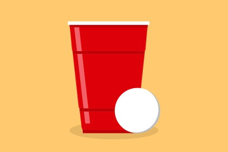 An illustration of a red solo cup with a ping pong ball. Are those lines for measuring booze? We debunk that myth.