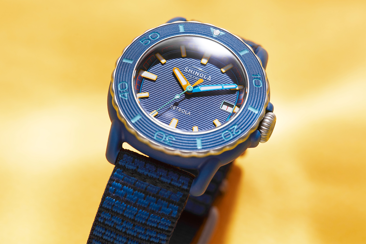 The Shinola Sea Creatures, a version of the quartz-powered Detrola watch that is made partially of ocean-bound plastic.