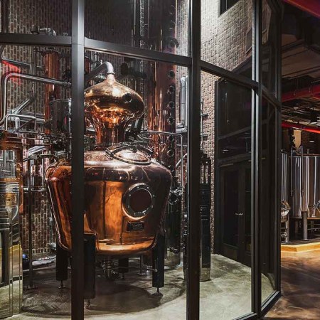 combination copper pot still with two columns housed on the second floor of Great Jones Distilling Co, a new distillery opening in Manhattan