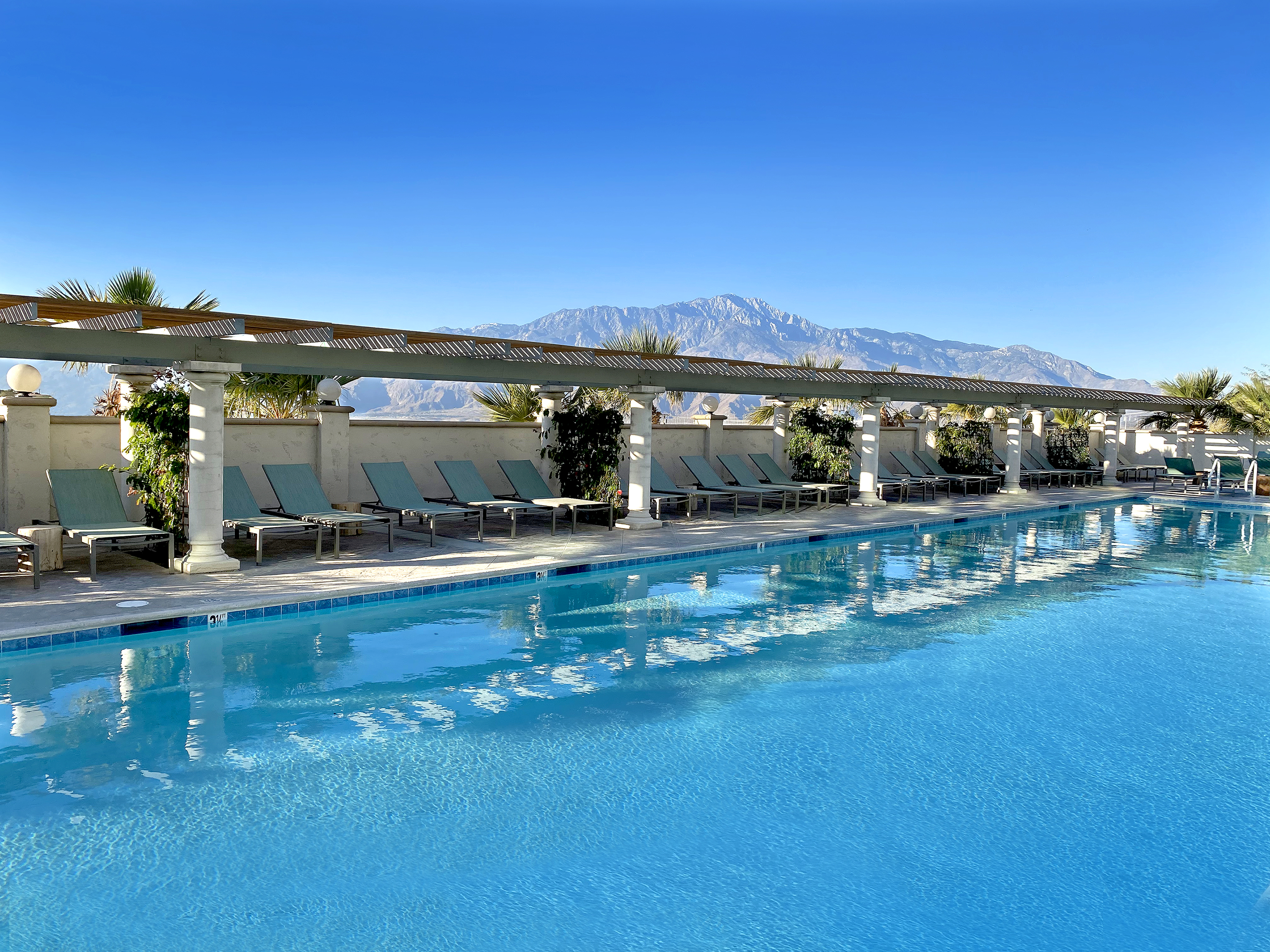 A 100-foot mineral-water pool at the Azure Palm Springs