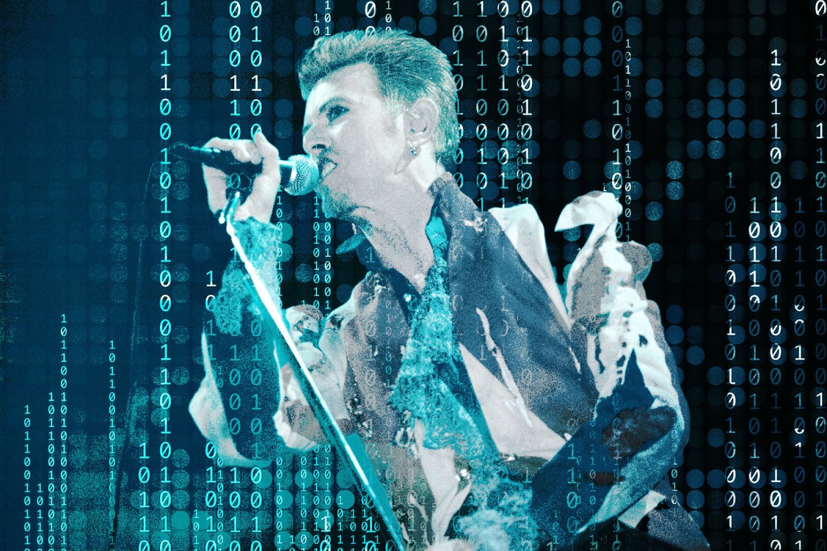 David Bowie, live on stage in 1996, close to the time he released the first major label downloadable single