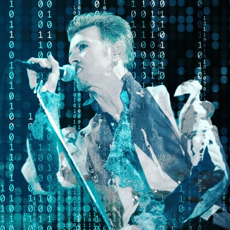 David Bowie, live on stage in 1996, close to the time he released the first major label downloadable single