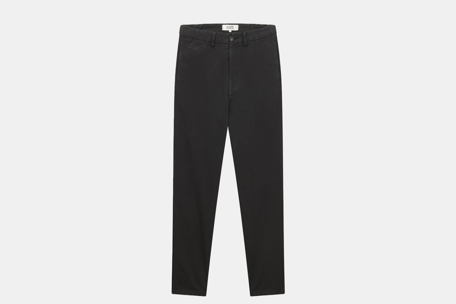 a pair of black chino trousers.