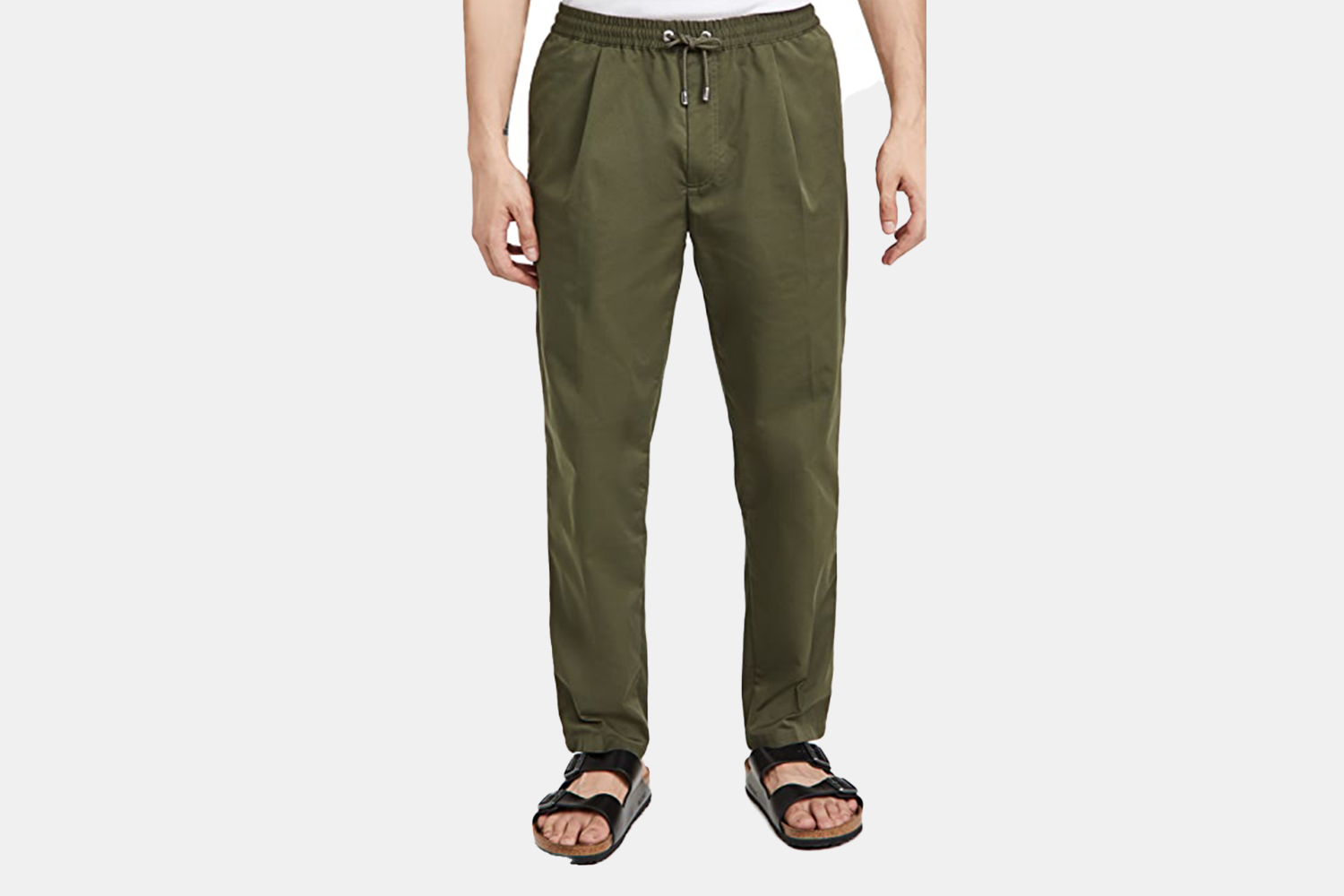 a pair of olive green, relaxed pants.