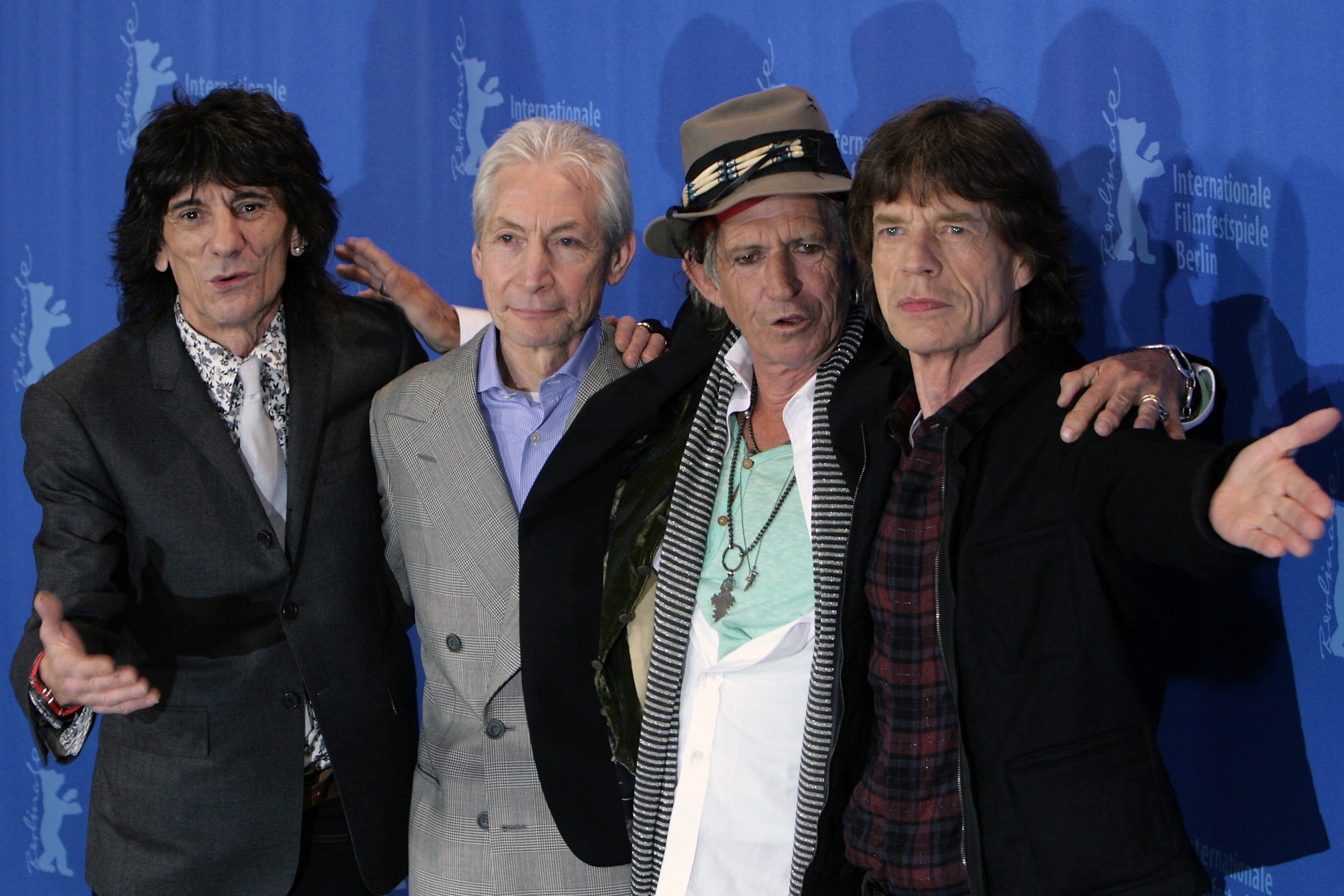 Ronnie Wood, Charlie Watts, Keith Richards and Mick Jagger in Hannover, Germany. At a more recent Stones show, the band paid tribute to Watts, their late drummer