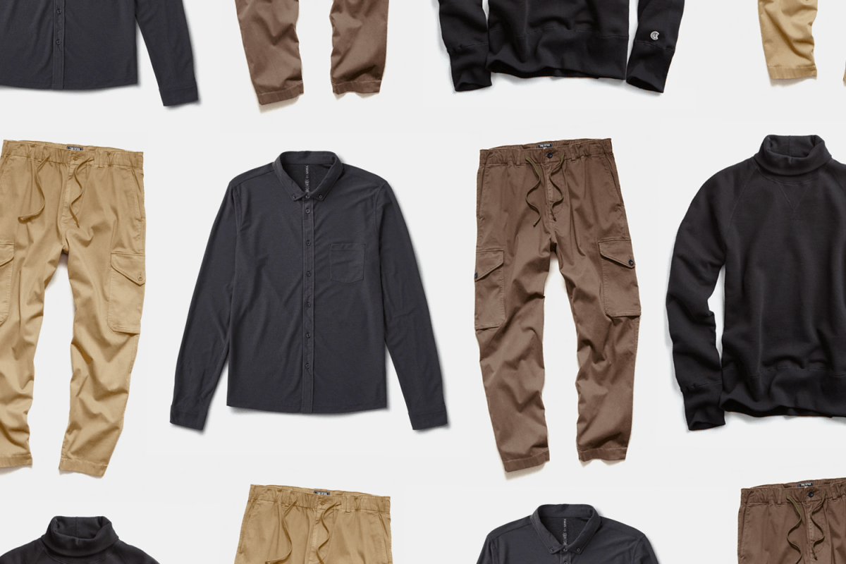 An assortment of comfortable pants and tops for fall