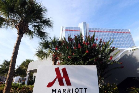 The Marriott hotel in downtown Orlando, Florida is seen on July 10, 2019, the day after the hotel chain was sued by the District of Columbia Attorney General for deceptive resort fees.