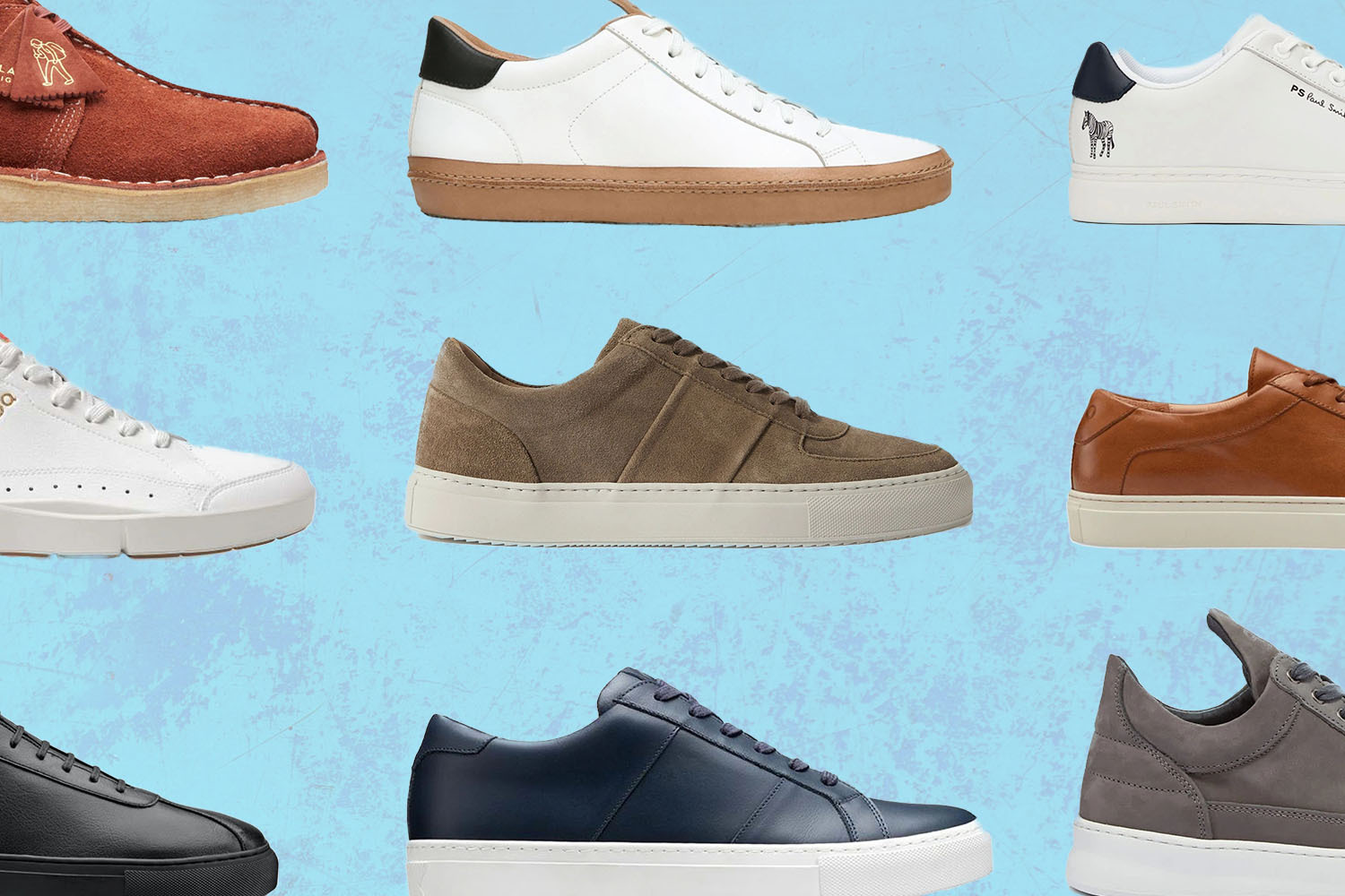 a collage of office appropriate sneakers