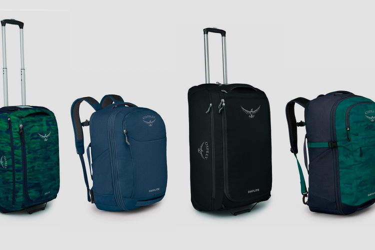 A series of bags from Osprey's Daylite Collection, included new wheeled suitcases, duffels and backpacks