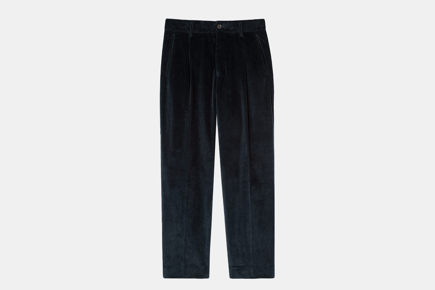 a pair of deep navy corduroy trousers.