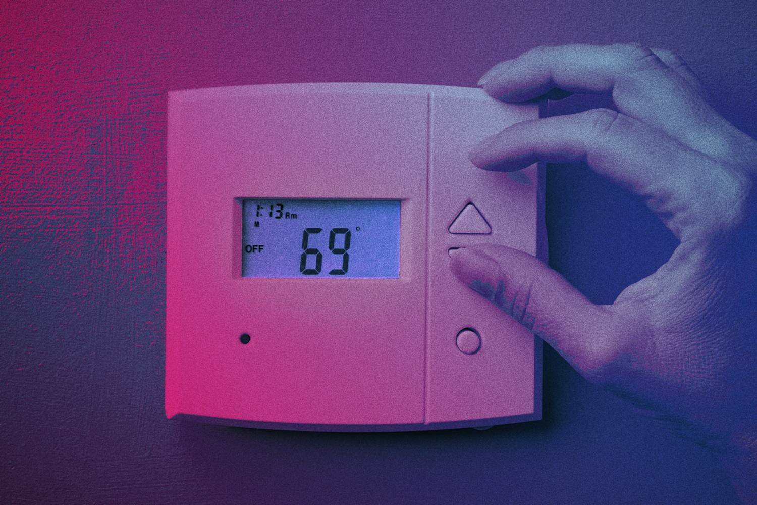 Photo shows thermostat set to 69 degrees