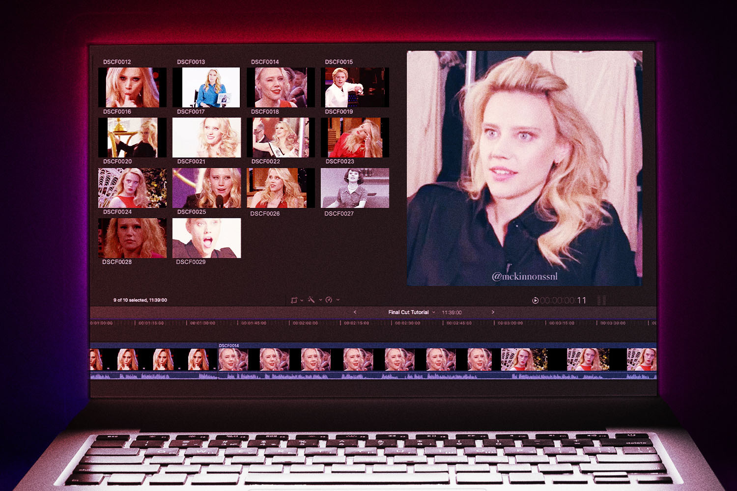 A laptop displays images of SNL's Kate McKinnon