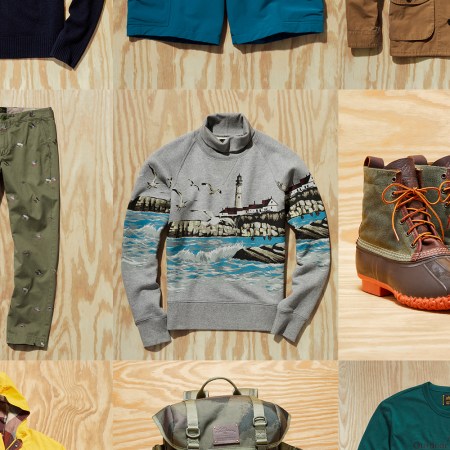 A grid of embroidered pants, sweaters, waxed canvas Bean boots and other menswear pieces from Todd Snyder and L.L.Bean's second collab collection Upta Camp