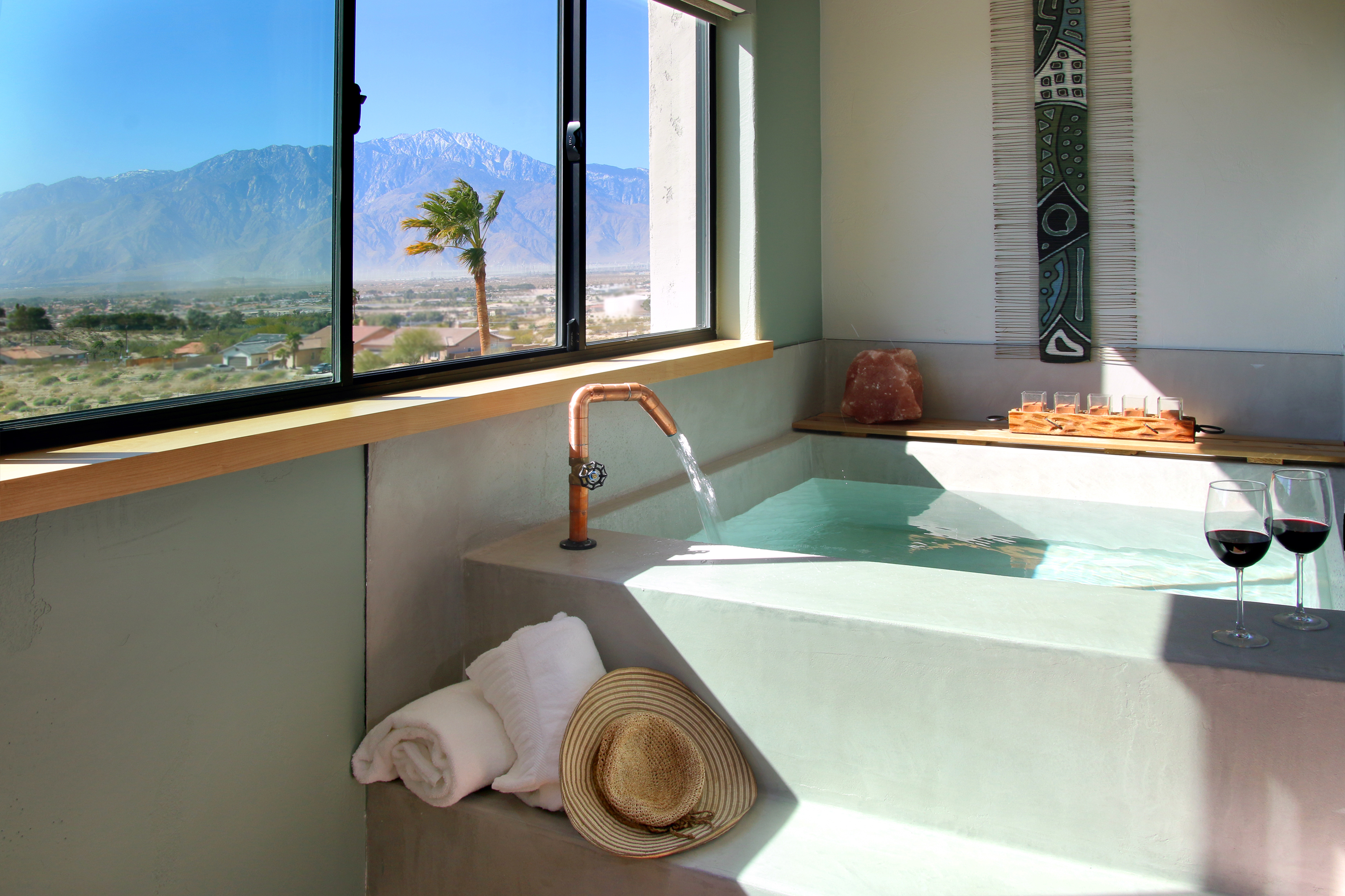A mineral spring-fed hot tub at the Azure Palm Springs Resort