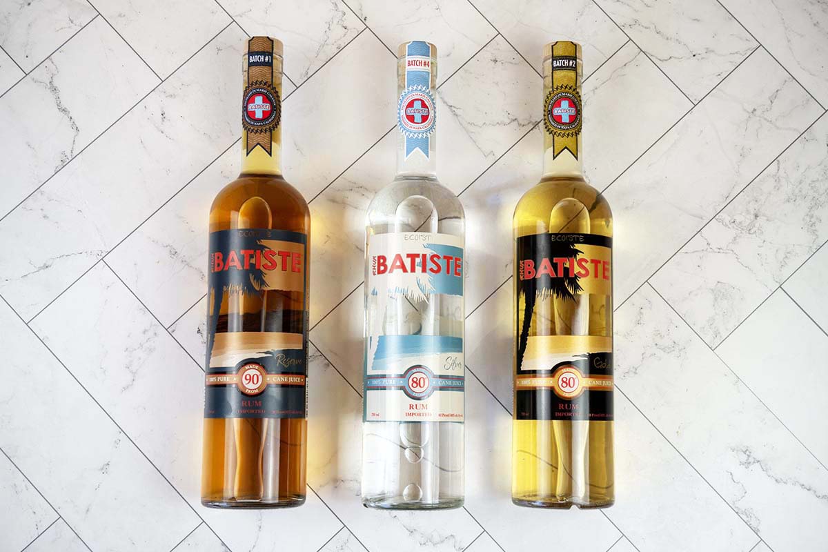 Three bottles of Batiste Rhum, possibly the world's first carbon negative rhum