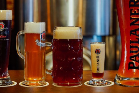 These German beer glasses are staples at Oktoberfest in Munich, Germany.