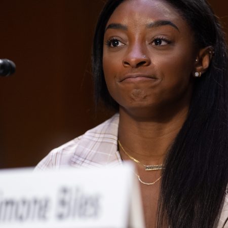 U.S. Olympic gymnast Simone Biles testifies during a Senate Judiciary hearing about Larry Nassar