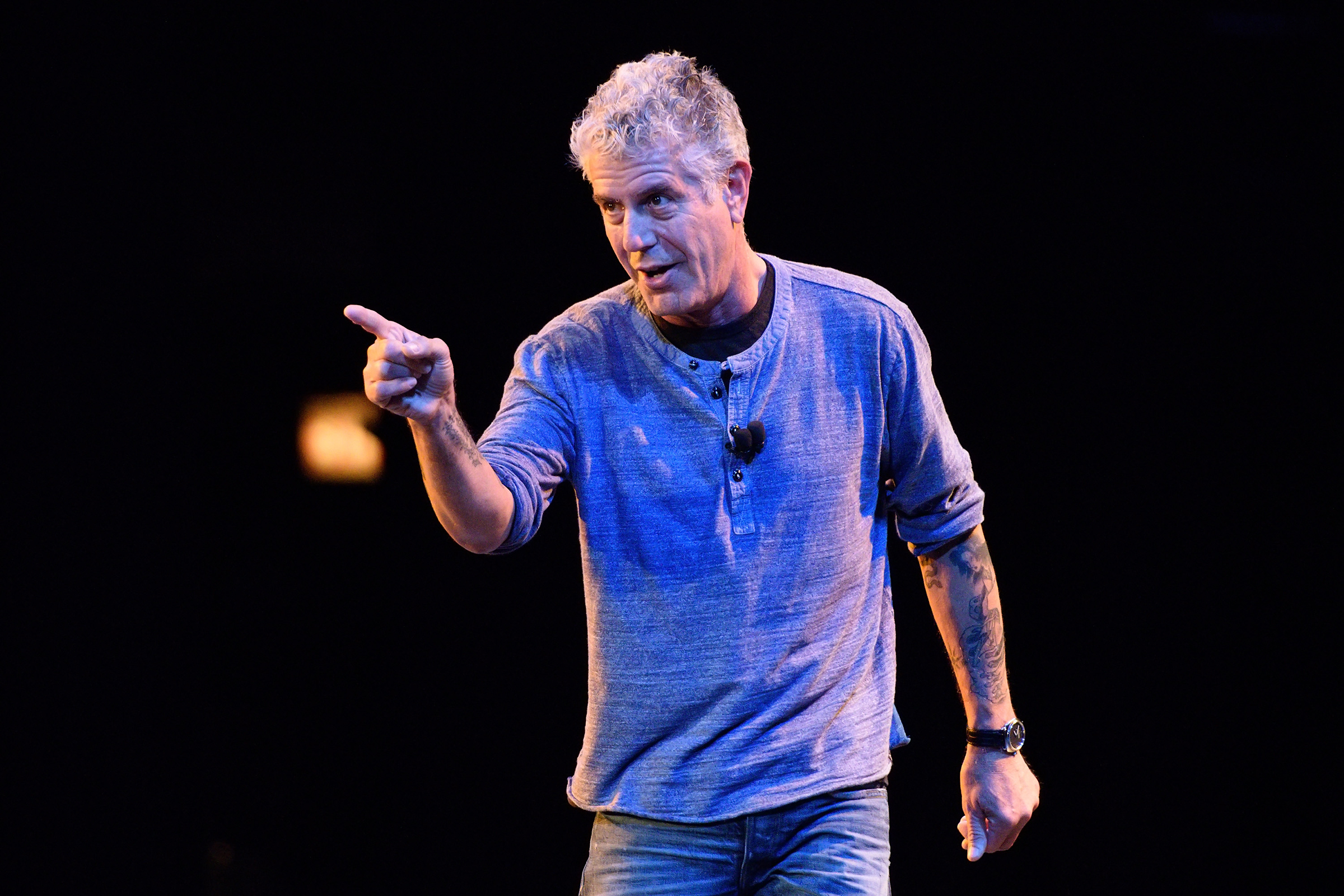 Anthony Bourdain speaks on stage during the Close to the Bone Tour at Auditorium Theatre on July 30, 2015 in Chicago, Illinois