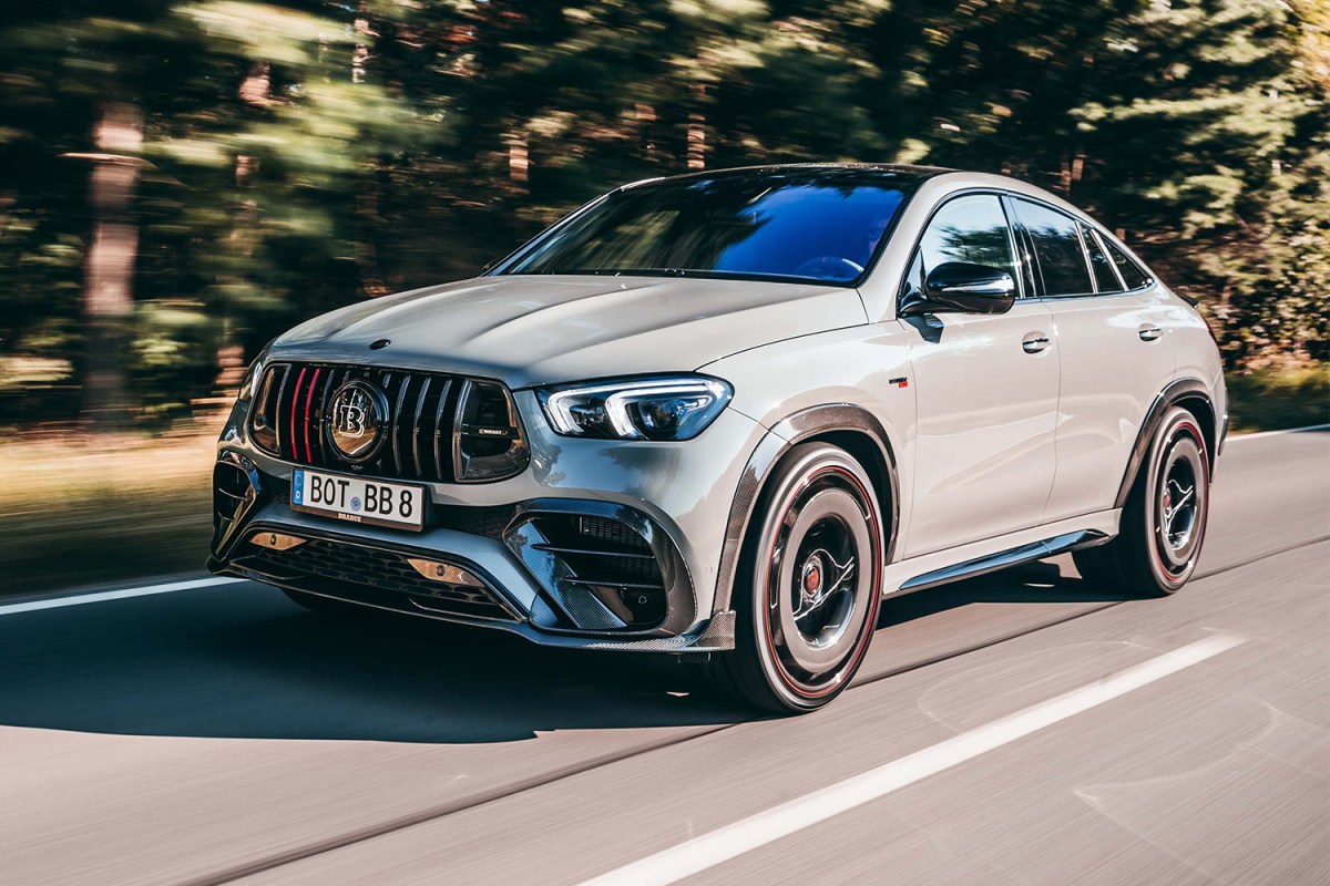 The Brabus 900 Rocket Edition based on the Mercedes-Benz GLE 63 S 4MATIC Coupe driving down the road. Brabus says it's the fastest street-legal SUV in the world.