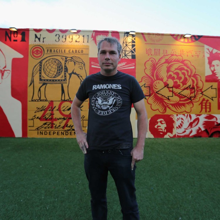 Artist Shepard Fairey attends the Wynwood Walls Kick Off of Art Basel Miami in 2012