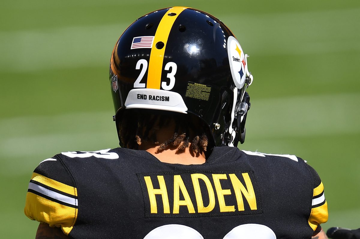 The message "End Racism" on an NFL helmet