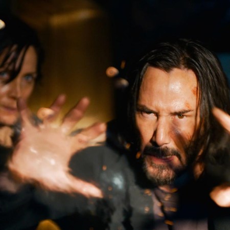 Carrie-Anne Moss and Keanu Reeves in a scene from "The Matrix Resurrections." The trailer for the sequel just launched.