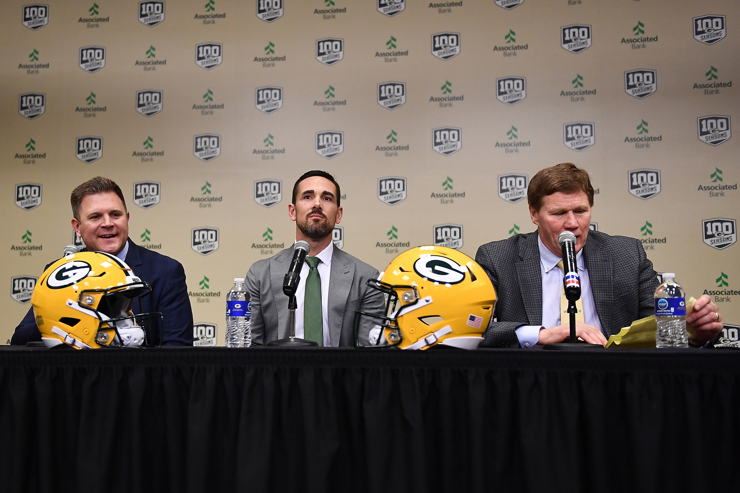 From left: Packers GM Brian Gutekunst, head coach Matt LaFleur and President and CEO Mark Murphy