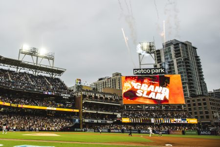 Fireworks go off one of the San Diego Padres hits a grand slam