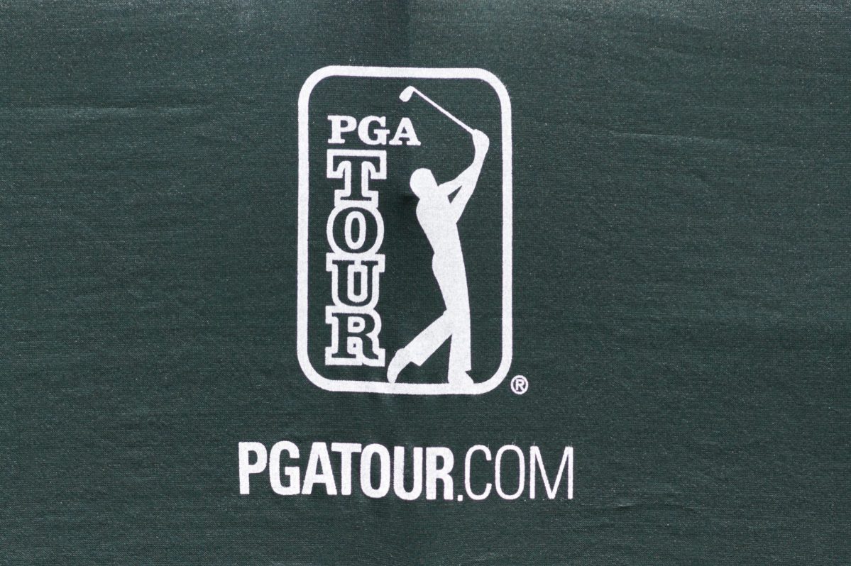 The PGA logo seen at the Shell Houston Open golf tournament